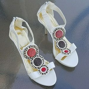 White open toe beaded heels Size 9